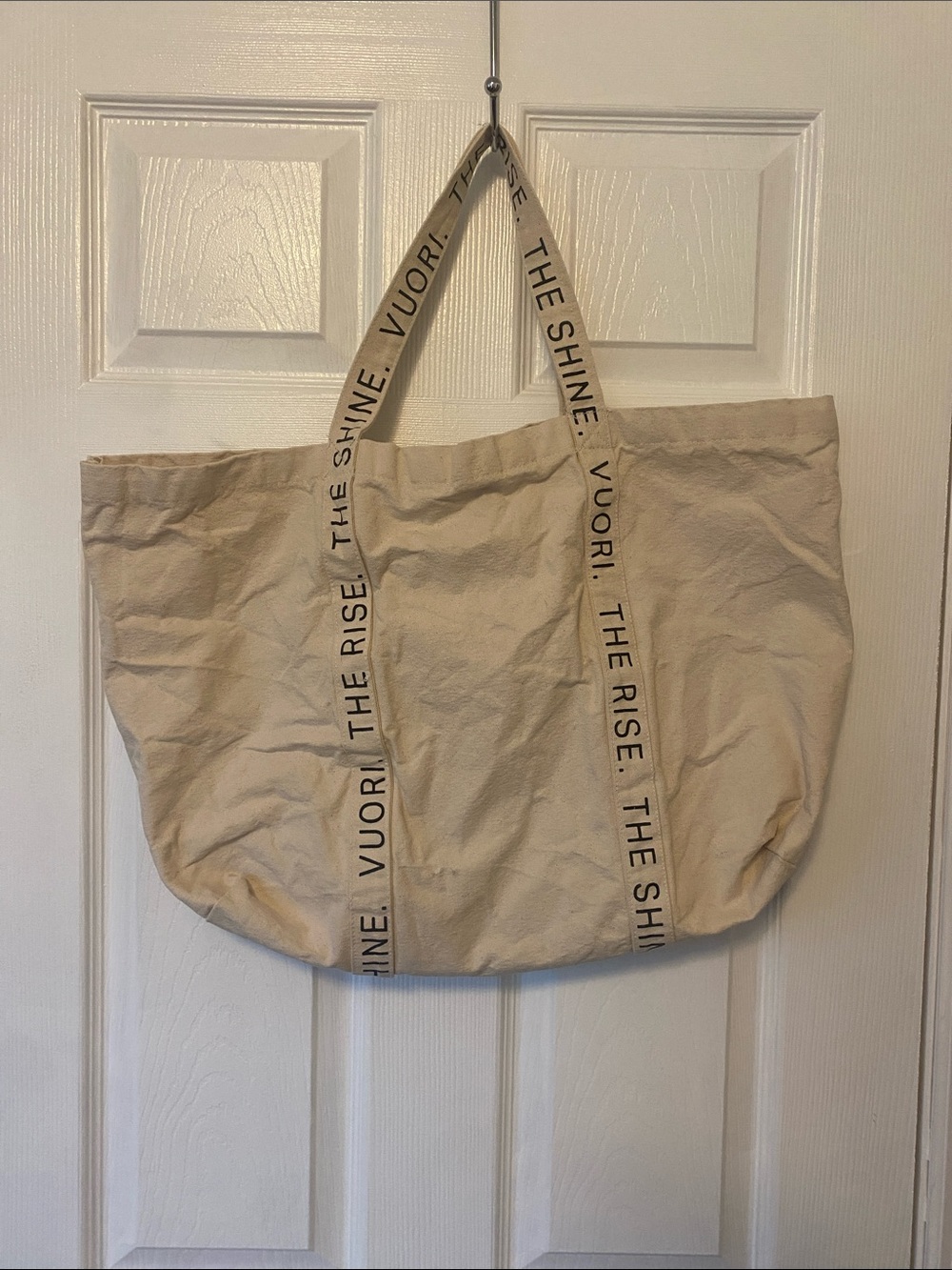 Vuori Natural Beige Canvas Tote with Logo Straps